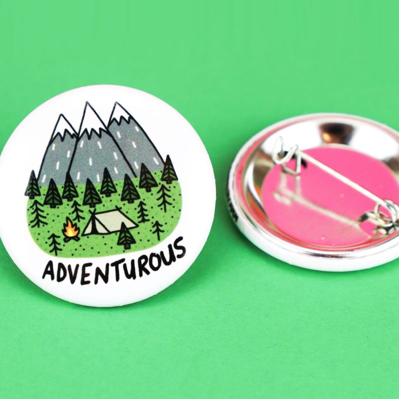 Adventurous Pinvack Button Adventure Outdoorsy Mountains Hiking Backpacking Badge Hiking