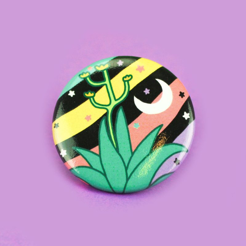 Agave desert pinback button moon cresent desert art turtles soup