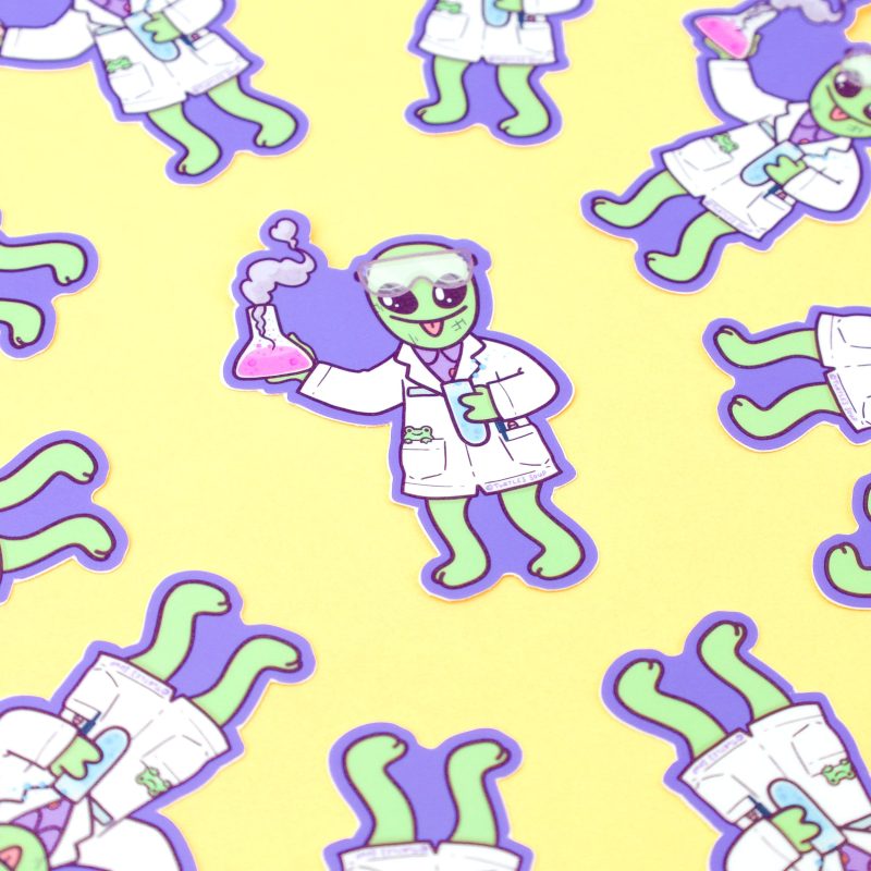 Alien Scientist Cute Sticker Decal Extraterestrial Funny Science Geeky Sticker Buddy Turtles Soup Art