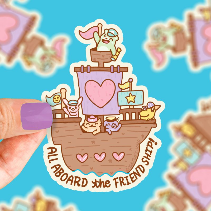 All aboard the friendship cute friendship bestie sticker for best friends adorable sticker art by turtles soup sail the seas sailor sticker friends are awesome sticker for bestfriend