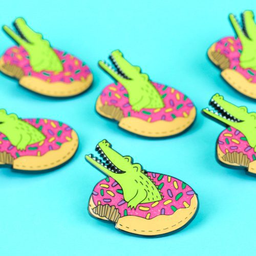 Alligatior Crocodile Pool Donut Float Enamel Pin Turtles Soup Glitter