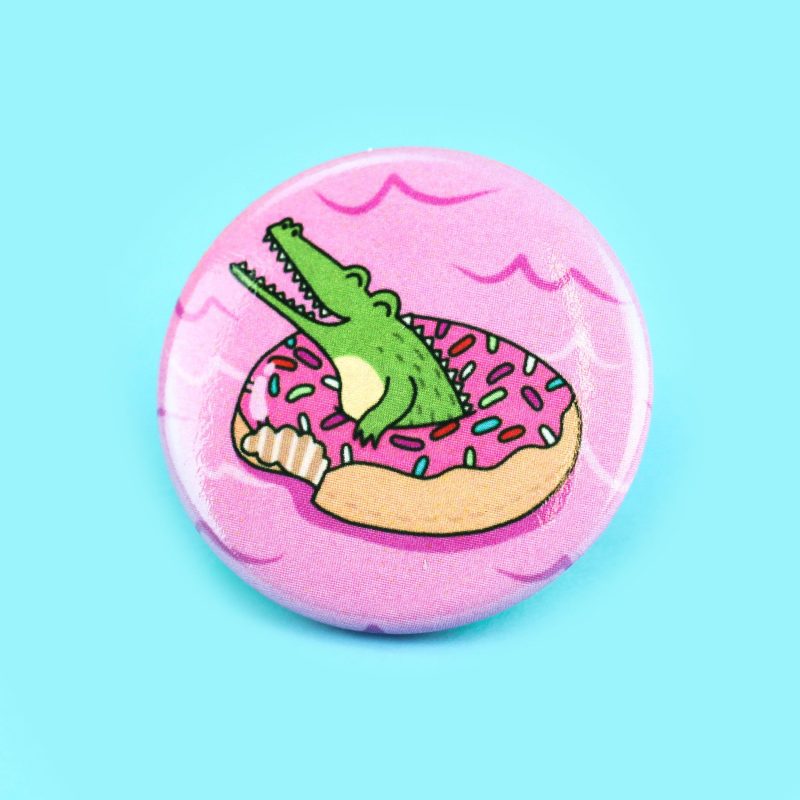 Alligator Donut Pinback Button Turtles Soup