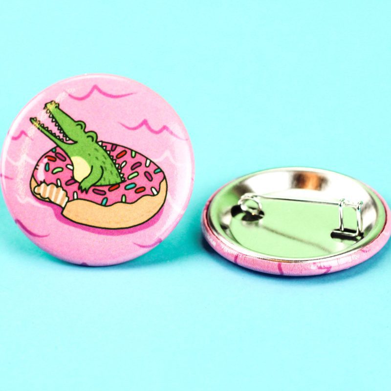 Alligator Donut Pinback Button Turtles Soup Cute