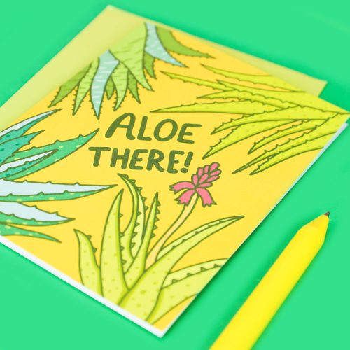 Aloe There Succulent Note Card Thinking of You Friendship For Friend Plant Lover TurtlesSoup Turtles Soup Card Yellow Flowers