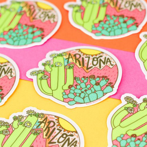 Arizona Sunset Saguaro Prickly Pear Cactus Desert Landscape Sonoran Vinyl Sticker Turtles Soup Waterbottle