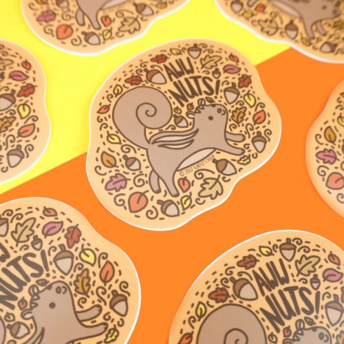 Aww Nuts Squirrel Pun Punny Nutty Cute Funny Animal Wildlife Vinyl Sticker for Water Bottle Laptop Turtles Soup Art Adorbs Cutest