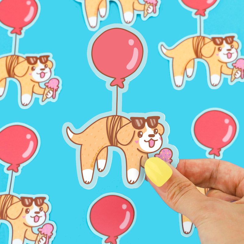 Balloon Puppy Dog Vinyl Sticker Cute Animal Floating Decal For Waterbottle Laptop Cute Art Adorable Kids Sticker Waterproof High Quality Stickers by Turtles Soup