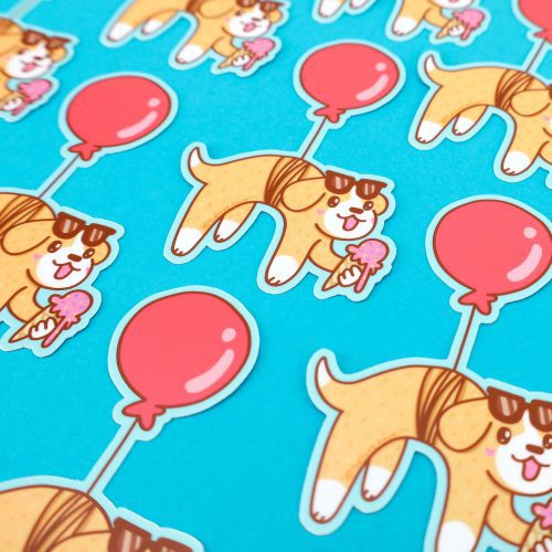 Balloon Puppy Dog Vinyl Sticker Cute Animal Floating Decal For Waterbottle Laptop Cute Art Adorable Kids Sticker Waterproof High Quality Stickers by Turtles Soup Lunch Box