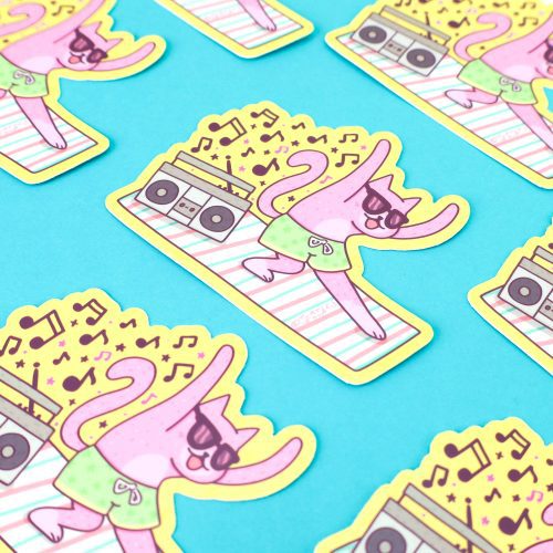 Beach Buddy Cat Jamming Out Boppin Music Boombox Sticker Cute Waterbottle Cooler Sticker Funny Art by Turtles Soup Cute