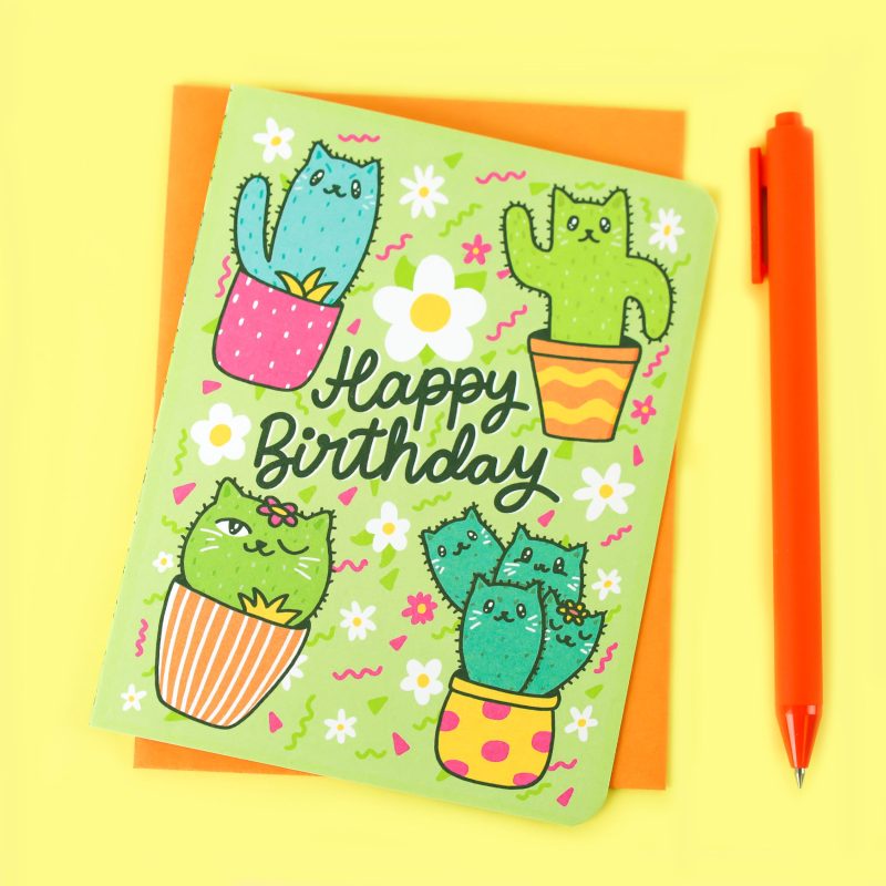 Birthday Cactus Cats Card By Turtles Soup Cacti Kitties Cute Southwest Card for Bday