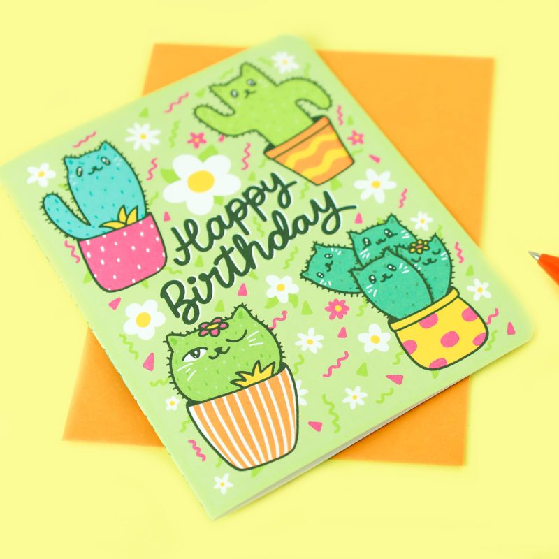 Birthday Cactus Cats Card By Turtles Soup Cacti Kitties Cute Southwest Card for Bday Cats