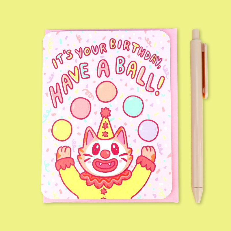 C 089 Have a Ball Clown Cat Greeting Card