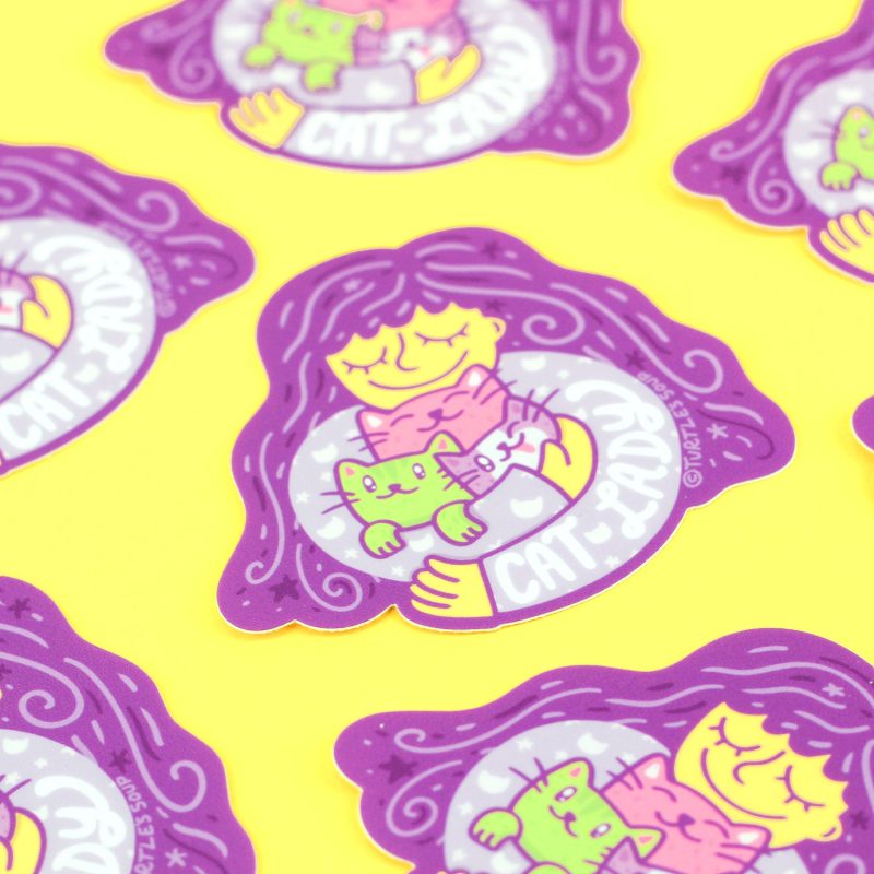 Cat Lady Kitty Purple Hugs Turtles Soup Vinyl Sticker