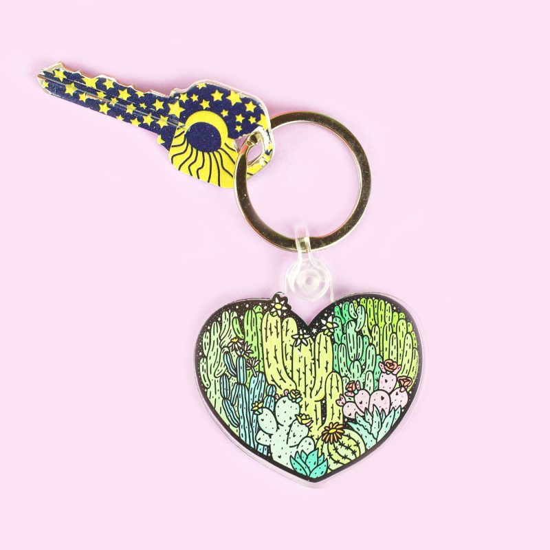 Ccatus Heart Acrylic Keychain Cacti Desert Southwest Turtles Soup Plants