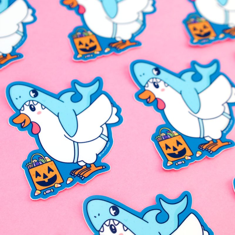 Chicken Shark Halloween Buddies Costume Funny Sticker by Turtles Soup Trick or Treater Pumpkin Cute Sticker Art