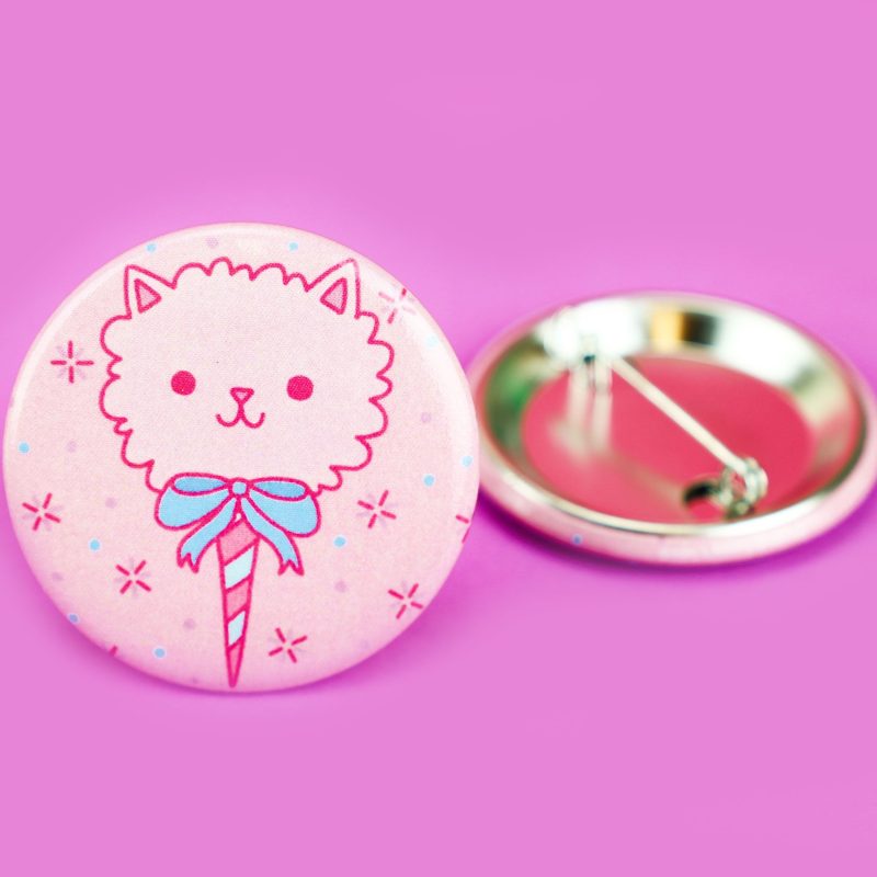 Cotton Candy Kitty Cat Pinback Button Sweet Sugar Adorable Sweet Tooth Turtles Soup Badge Adorable