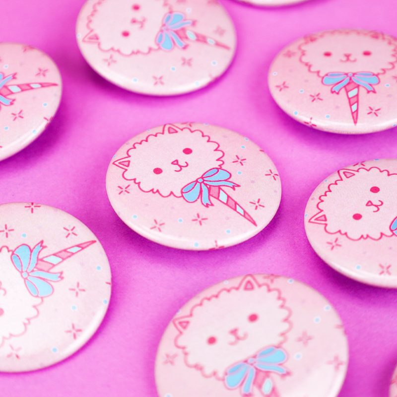 Cotton Candy Kitty Cat Pinback Button Sweet Sugar Adorable Sweet Tooth Turtles Soup Badge Adorable Cute Pretty