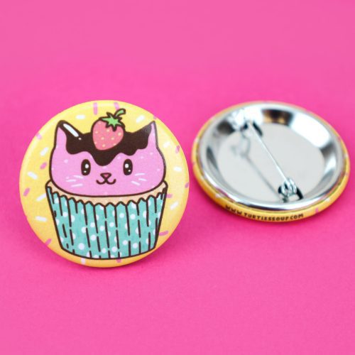 Cupcake Cat Pinback Button for Backpack Cute Kitty Pin by Turtles Soup Adorable