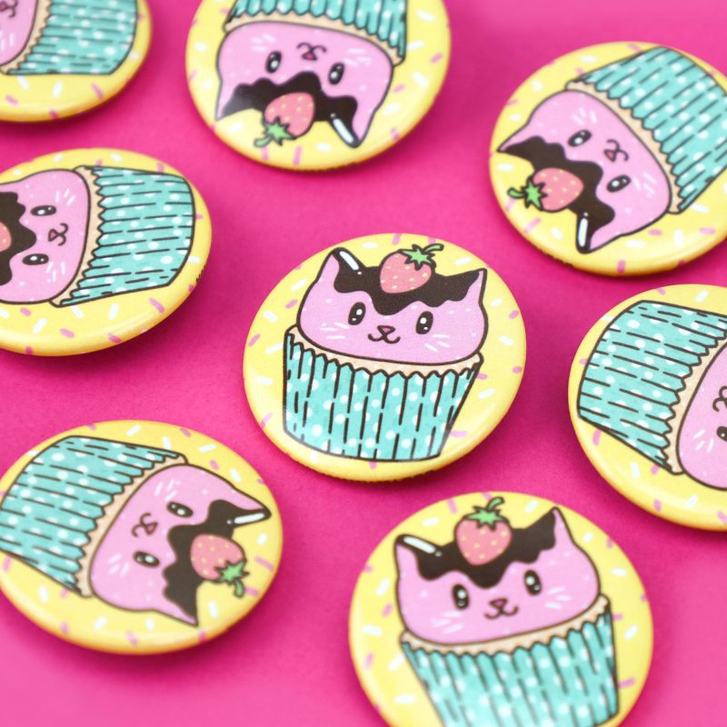 Cupcake Cat Pinback Button for Backpack Cute Kitty Pin by Turtles Soup Adorable Treat