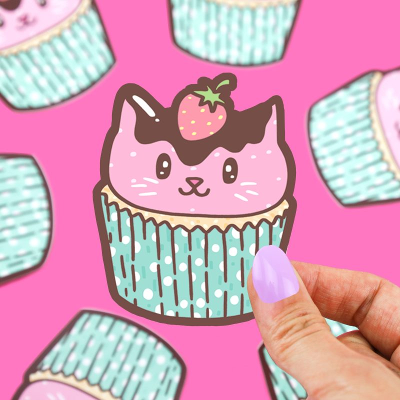 Cupcake Cat Sticker Dessert Cat Kitty Decal Cute Treat Cuppy Cake Cat Art Cake Cat Drawing for Waterbottle Laptop by Turtles Soup