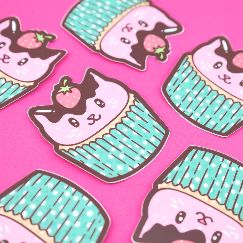 Cupcake Cat Sticker Dessert Cat Kitty Decal Cute Treat Cuppy Cake Cat Art Cake Cat Drawing for Waterbottle Laptop by Turtles Soup Cute