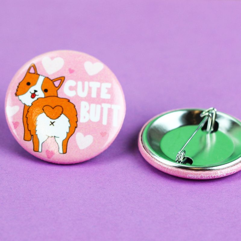 Cute Butt Corgi Pinback Button Turtles Soup Badge