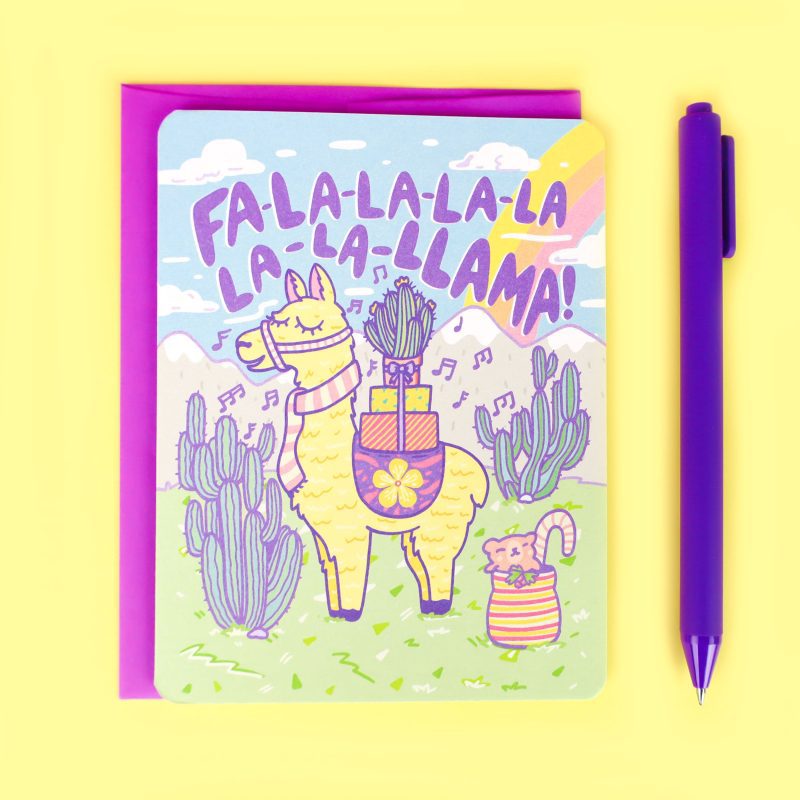 Cute Llama Christmas Card Signing Fa La La La Cute Adorable Holiday Card for Kids Children Turtles Soup