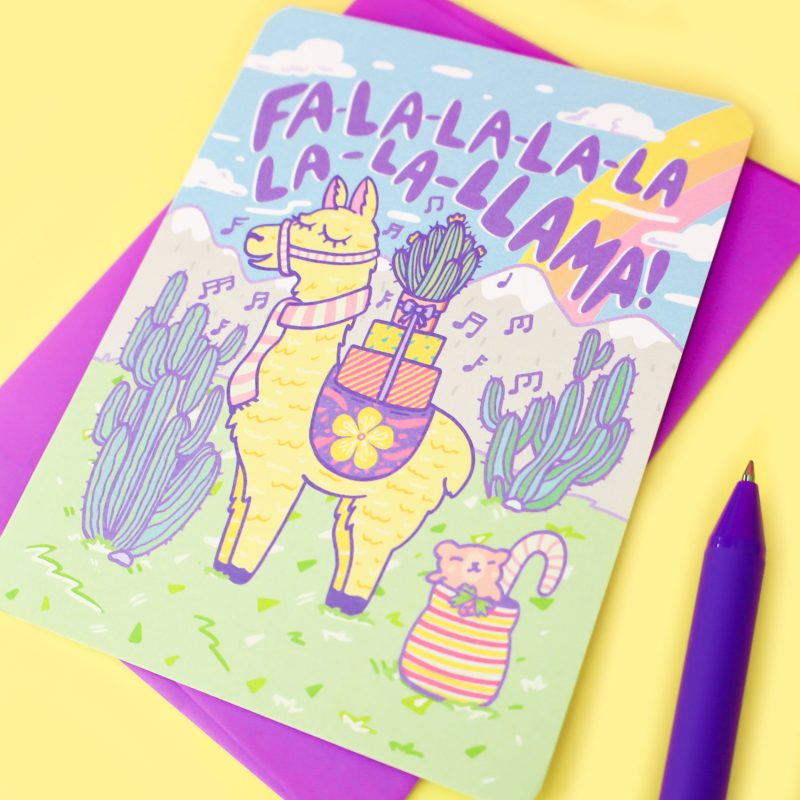 Cute Llama Christmas Card Signing Fa La La La Cute Adorable Holiday Card for Kids Children Turtles Soup Cute