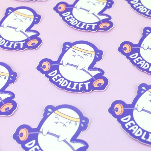 Deadlift Fitness Ghost Sticker Decal for Water Bottle Gym Athletic Spooky Halloween Sticker Weightlifting Funny Waterproof Sticker by Turtles Soup Humor