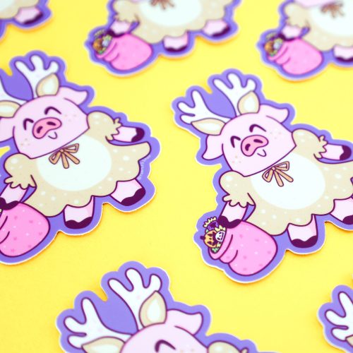 Deer Piggy Halloween Costume Vinyl Sticker Halloween Buddies by Turtles Soup Funny Sticker Art Trick or Treater Deca kids stickersl