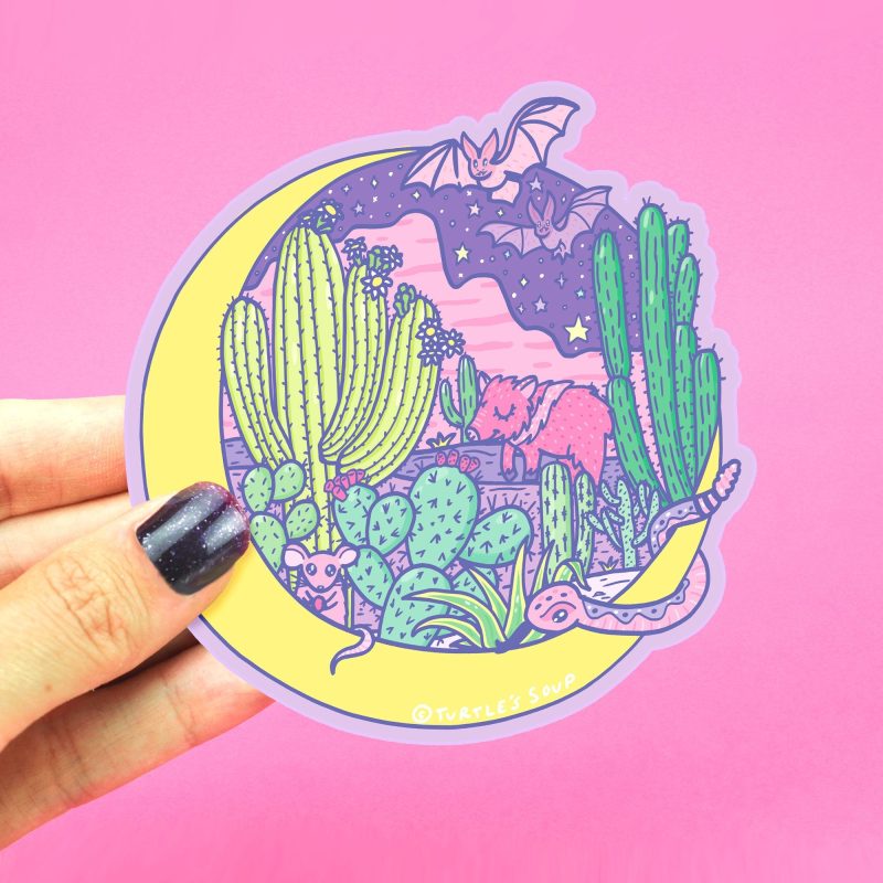 Desert Moon Vinyl Sticker By Turtle s Soup Cacti Wildlife Tucson Phoenix Waterbottle Sticker Desert Vibes