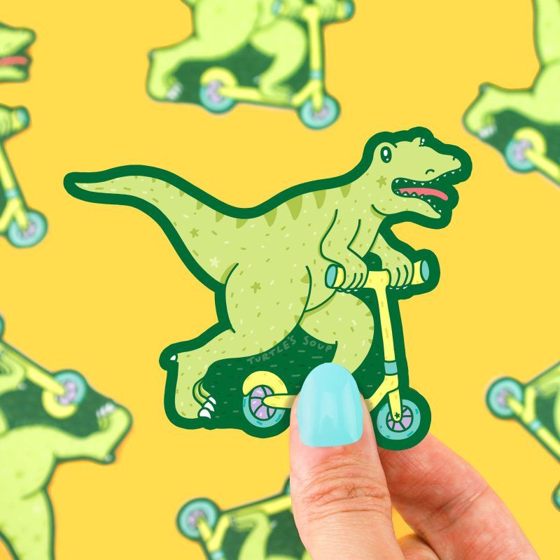 Dinosaur Trex Tyrannosaurus Riding Scooter Sticker Decal Vinyl Best Dino Ever Funny Sticker By Turtles Soup Athletic Animal Sports Theropod Fast