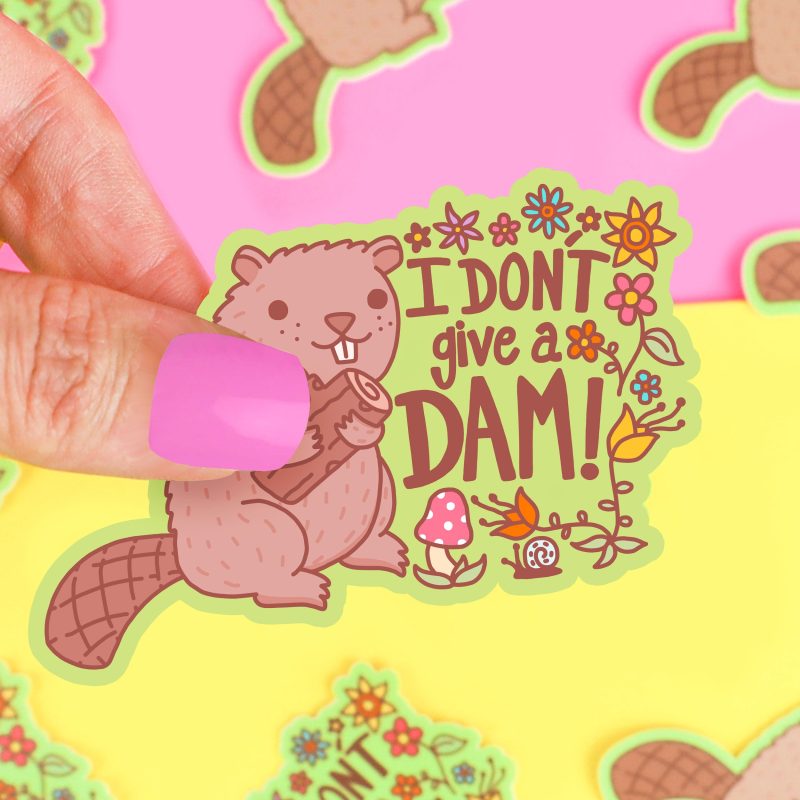 Dont Give A Dam Beaver Decal Pun Animal Funny Punny Turtles Soup Water Bottle Vinyl Sticker