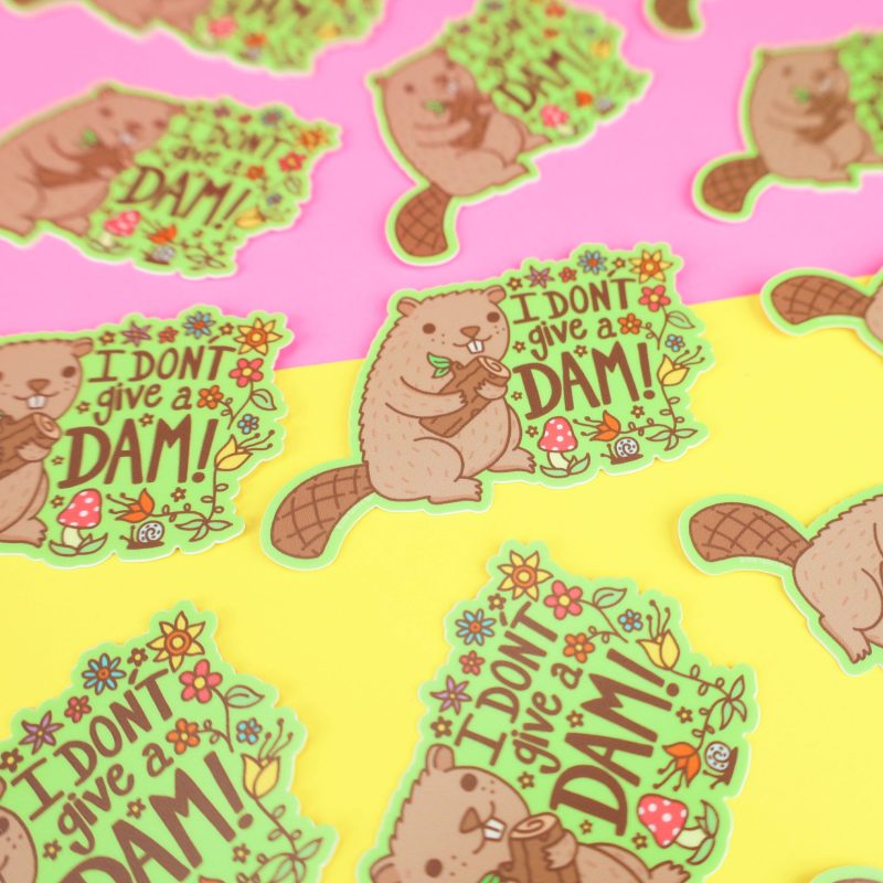 Dont Give A Dam Beaver Decal Pun Animal Funny Punny Turtles Soup Water Bottle Vinyl Sticker Humor