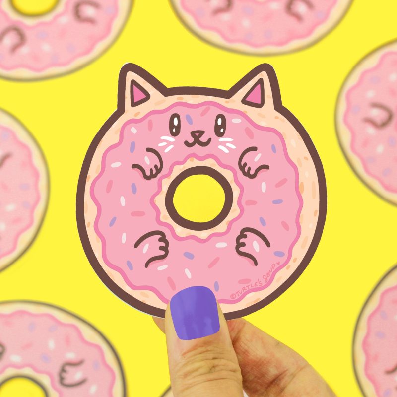 Donut Kitty Vinyl Sticker Donut Cat Cute Doughnut Strawberry Decal by Turtles Soup