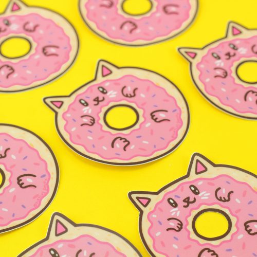 Donut Kitty Vinyl Sticker Donut Cat Cute Doughnut Strawberry Decal by Turtles Soup Dessert