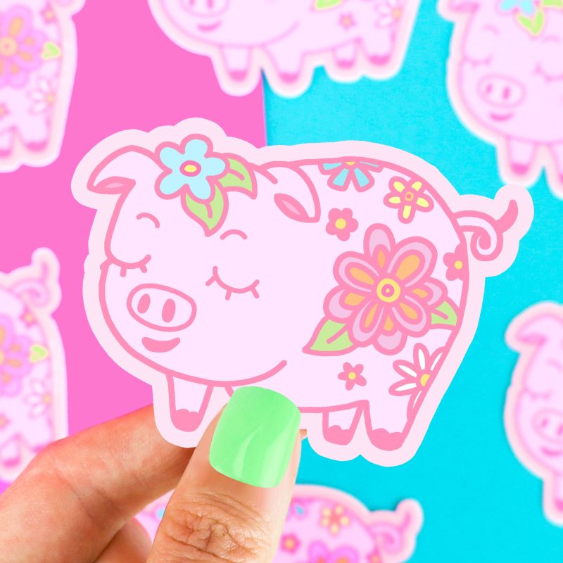 Floral Piggy Vinyl Sticker