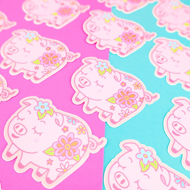 Floral Piggy Vinyl Sticker Cute