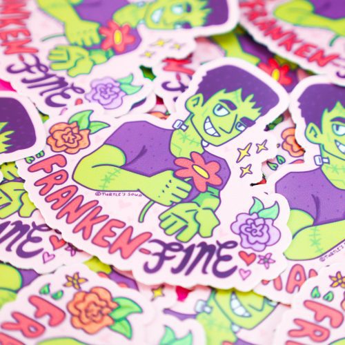 Frankenstein Franken Fine Pun Punny Sexy Halloween Hottie Dating Sticker for Girlfriend Boyfriend Romantic Gift Scary Flowers Floral by Turtles Soup Waterbottle Sticker