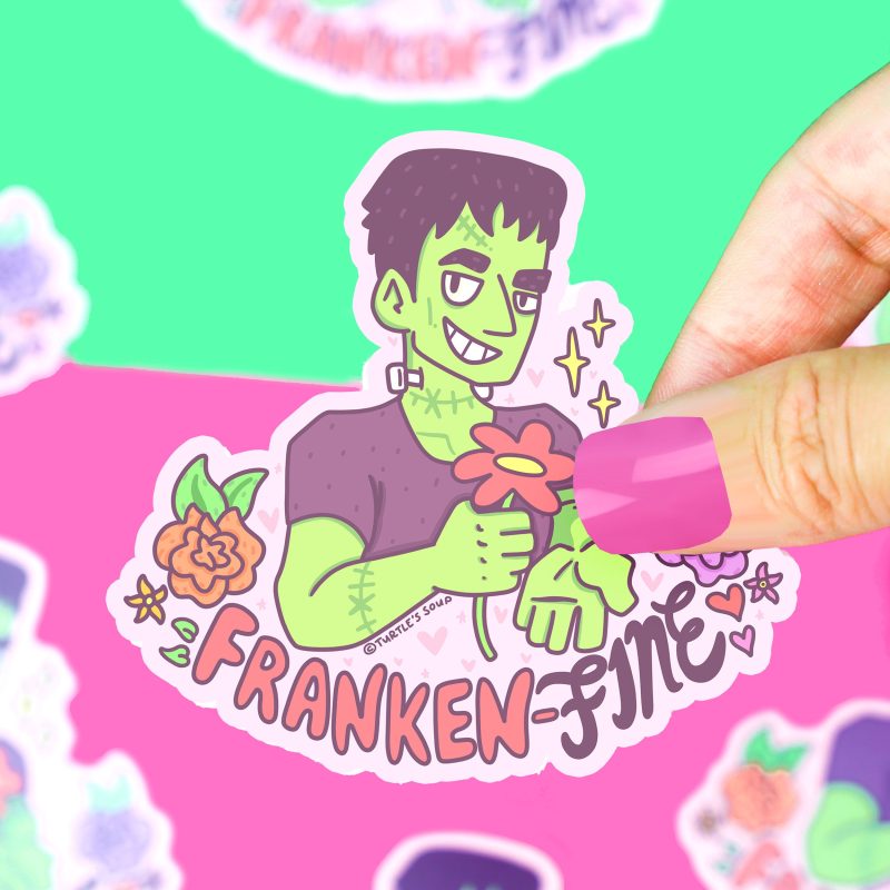 Frankenstein Franken Fine Pun Punny Sexy Halloween Hottie Dating Sticker for Girlfriend Boyfriend Romantic Gift Scary Flowers Floral by Turtles Soup Waterbottle Sticker Humor