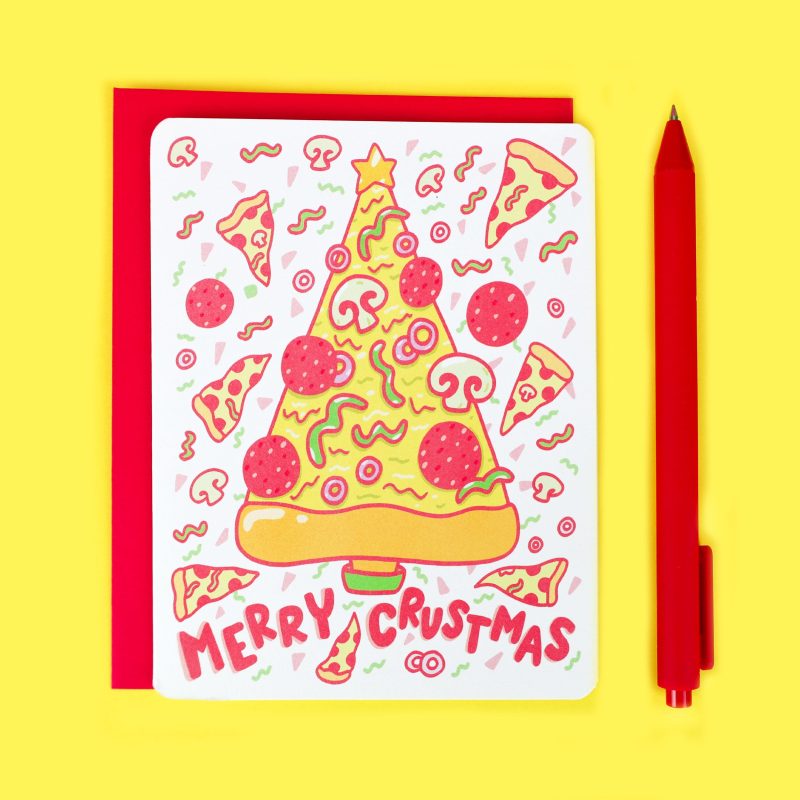 Funny Christmas Pizza Card Holiday Crustmas Pizza Pun Greeting Card by Turtles Soup Food Holiday Card Funny Card Pizza Love Card