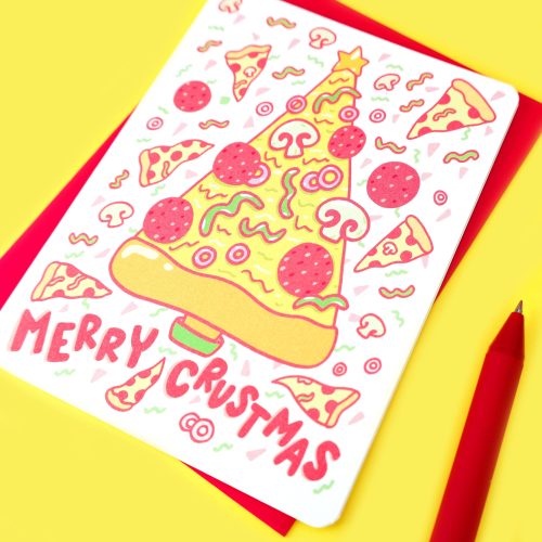 Funny Christmas Pizza Card Holiday Crustmas Pizza Pun Greeting Card by Turtles Soup Food Holiday Card Funny Card Pizza Love Card Humor