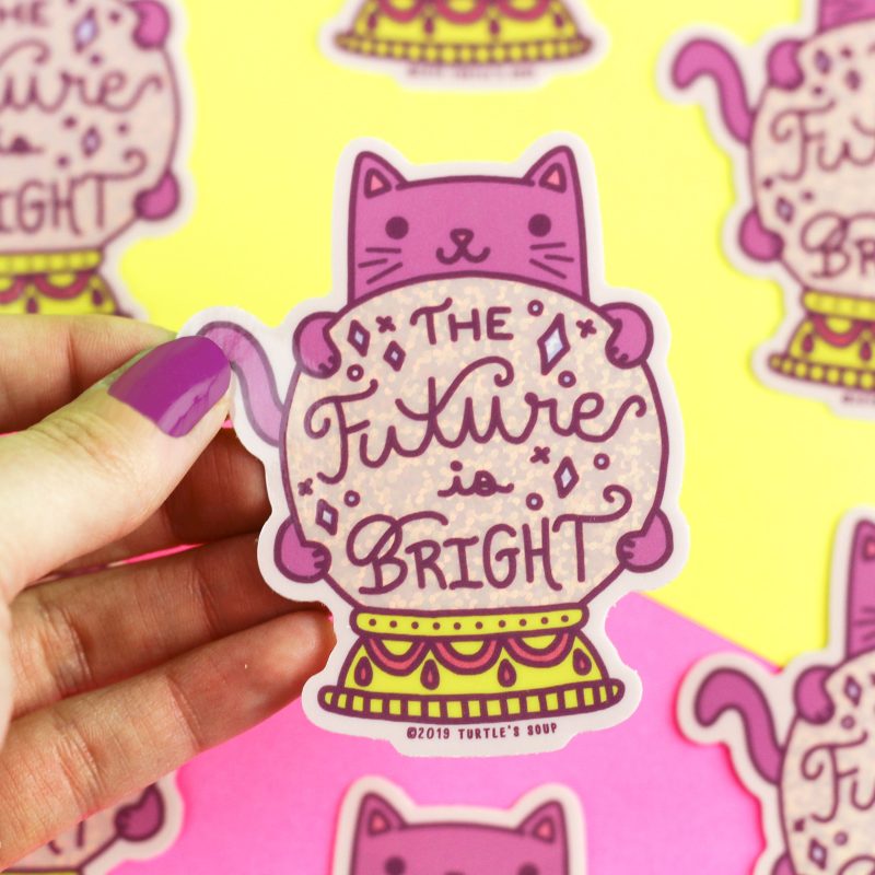 Future Is Bright Fortune Teller Kitty Holographic Vinyl Sticker