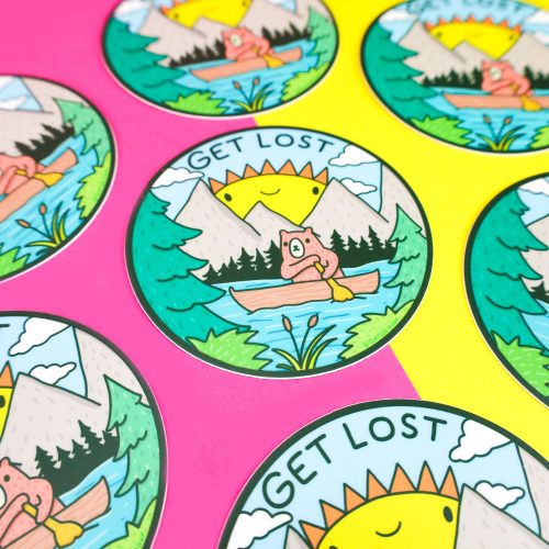 Get Lost Outdoorsy Bear Lake Outdoors Hiking Adventure Badge Water Bottle Sticker Turtles Soup Cute Woods Fores funnyt