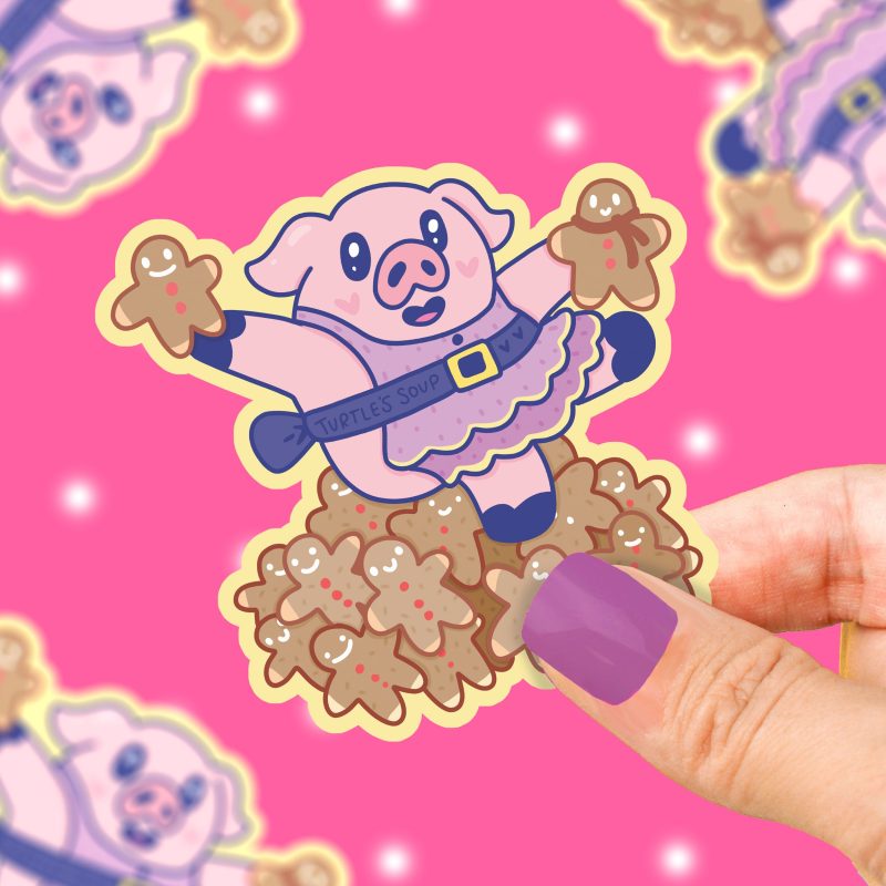 Gingerbread Piggy Holiday Buddy Vinyl Sticker