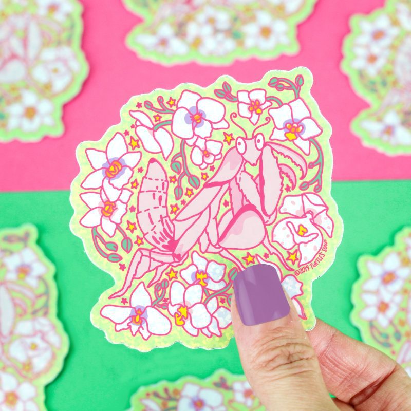 Glitter Orchid Preying Mantis Vinyl Sticker Turtles Soup