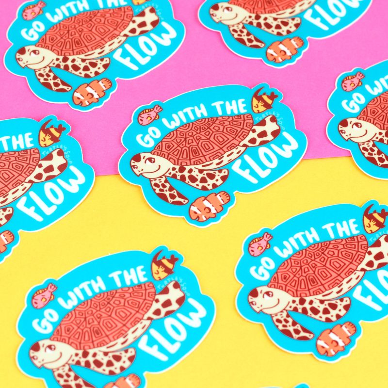 Go With The Flow Seaturtle Ocean Turtles Soup Vinyl Sticker