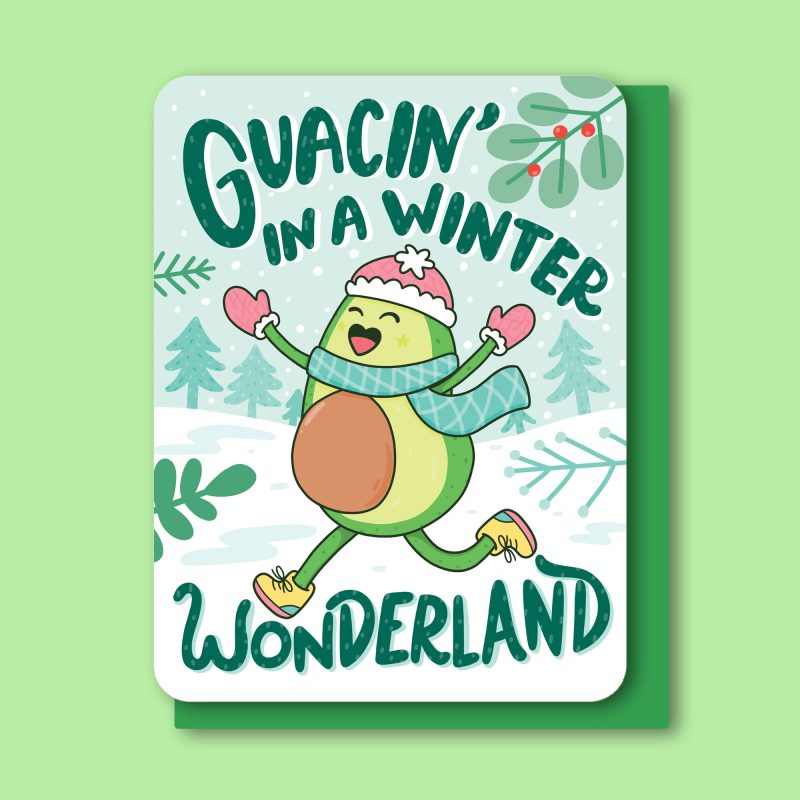 Guacin In A Winter Wonderland Cute Avocado Holiday Card Christmas Snow Funny