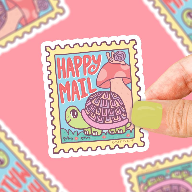 Happy Mail Stamp Vinyl Sticker Cute Snail Mail Sticker for Journal Pen Pal Decal