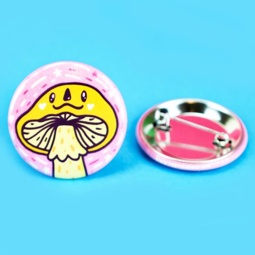 Happy Mushroom Forest Smiling Cute Pinback Button Turtles Soup Brooch